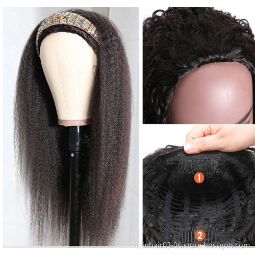 Ladies Long Kinky Straight Headband Hair Wigs For African American Women Natural Black 16-22 Inch  Afro Wig
